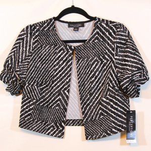 Perceptions New York Black White Chevron Short Sleeve Crop Top Jacket Size Small